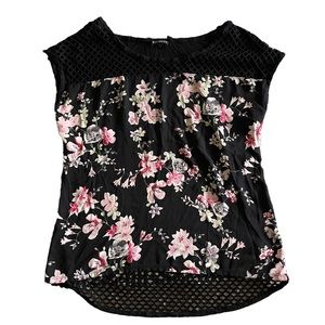 Express Floral Hi-Low Blouse w/ Net Detail